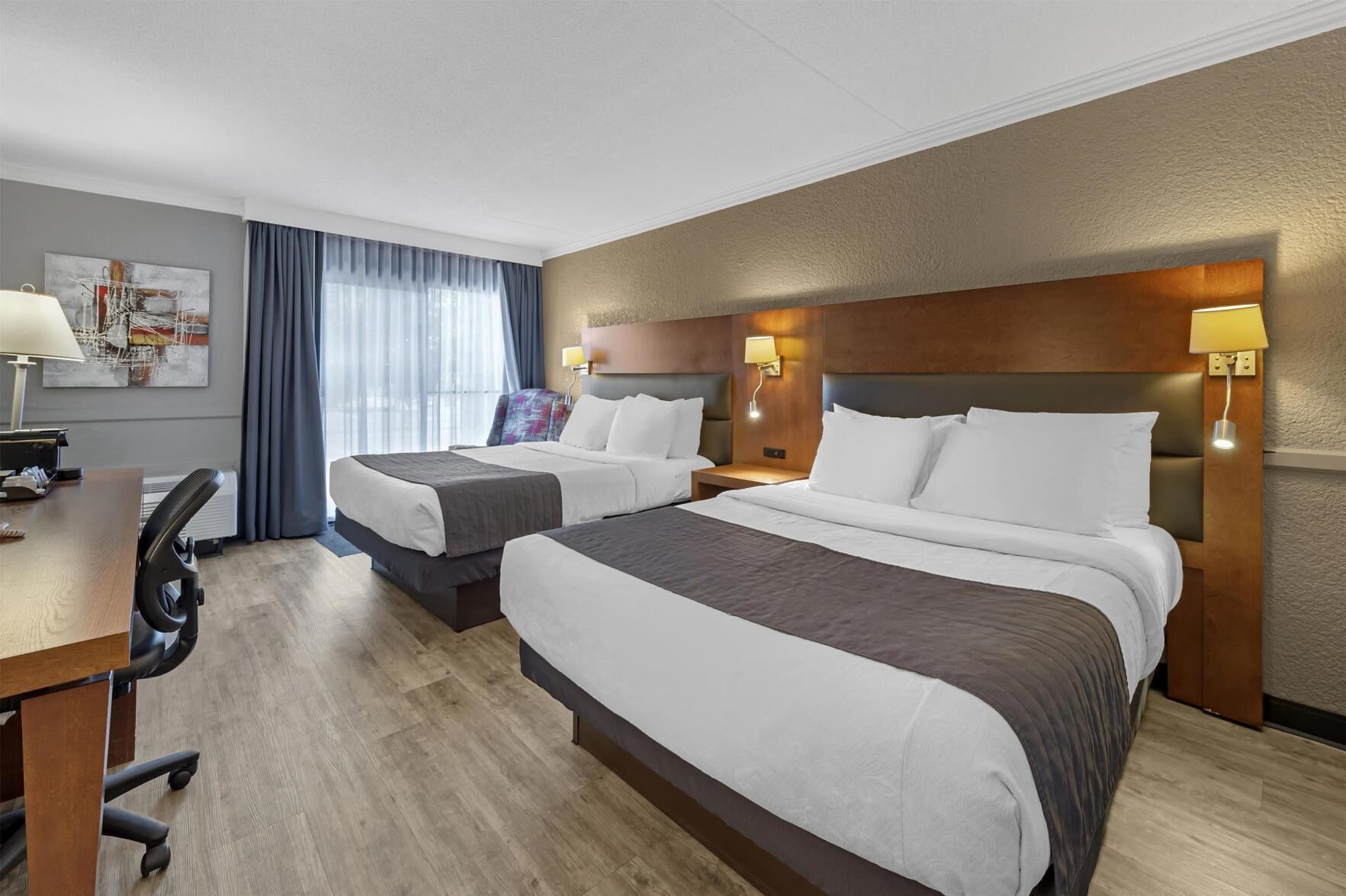 Memory-foam beds, desk, laptop workspace, blackout curtains