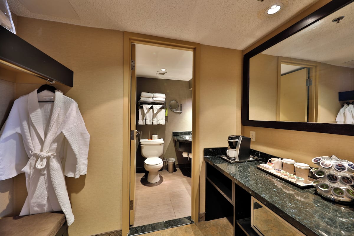 Jacuzzi Studio Suite | Desk, laptop workspace, blackout drapes, soundproofing