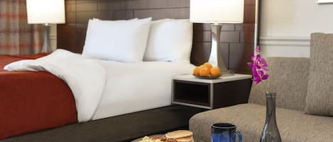 Premium bedding, down comforters, pillowtop beds, desk