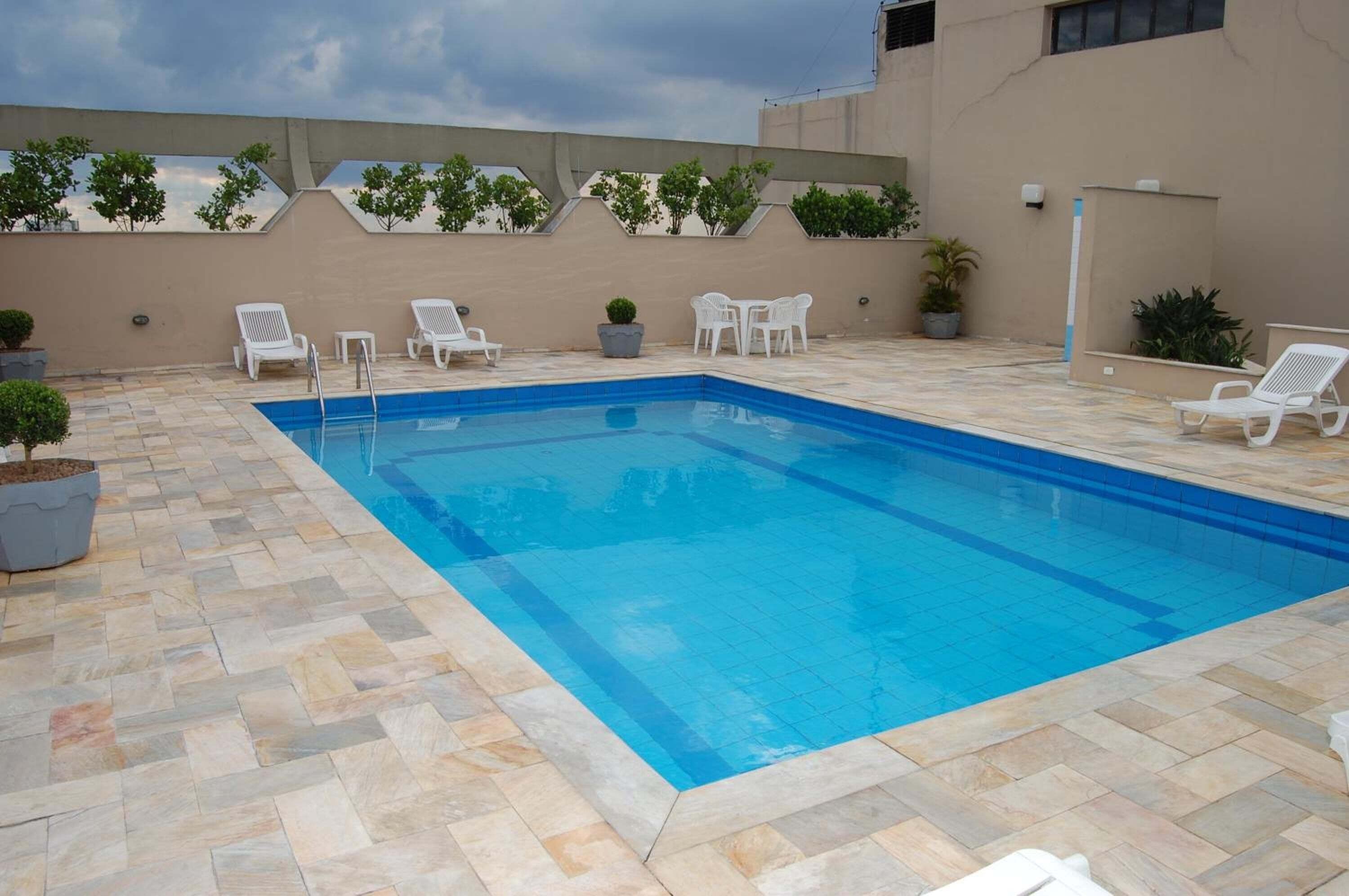Outdoor pool, pool loungers