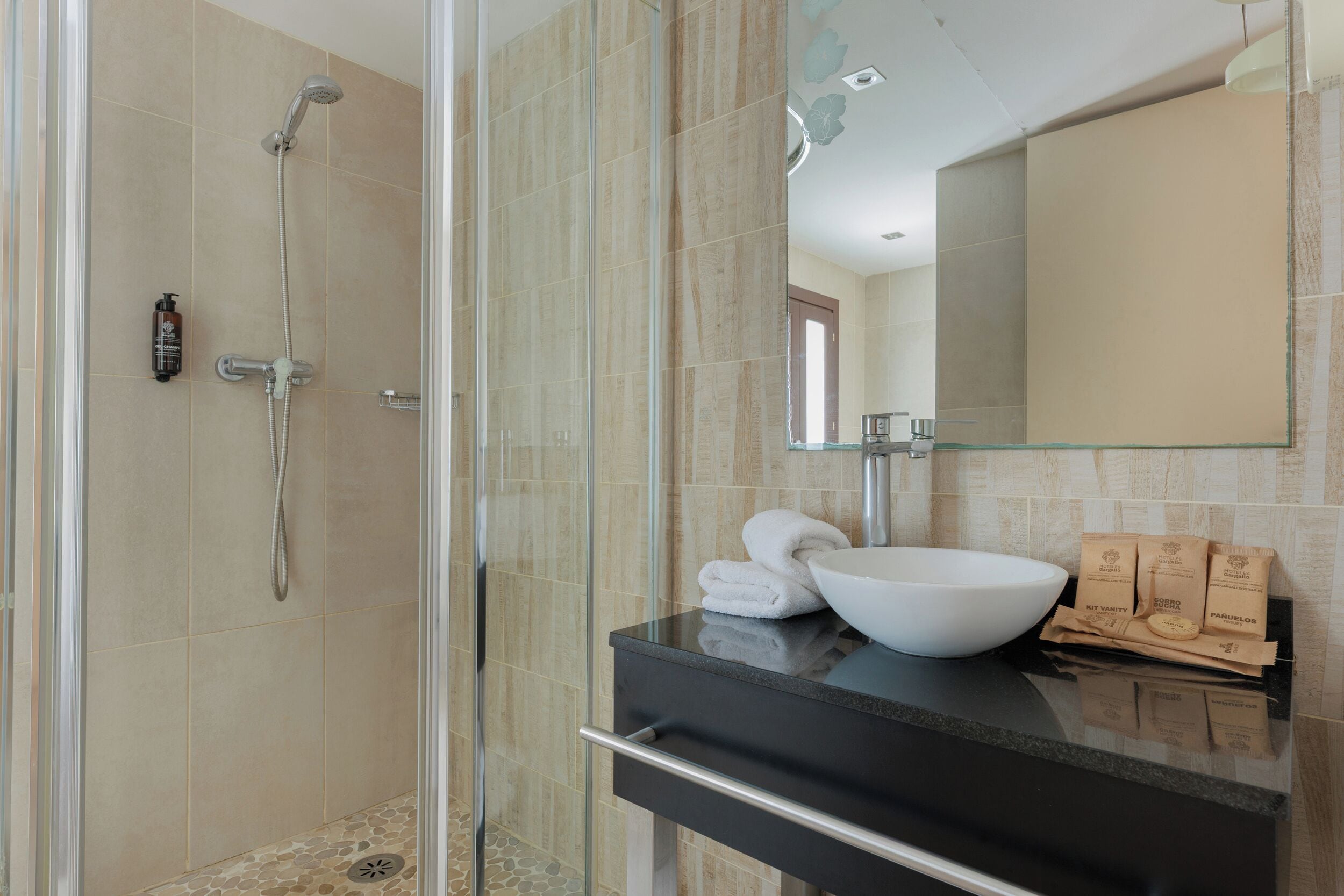 free toiletries, hair dryer, towels, soap