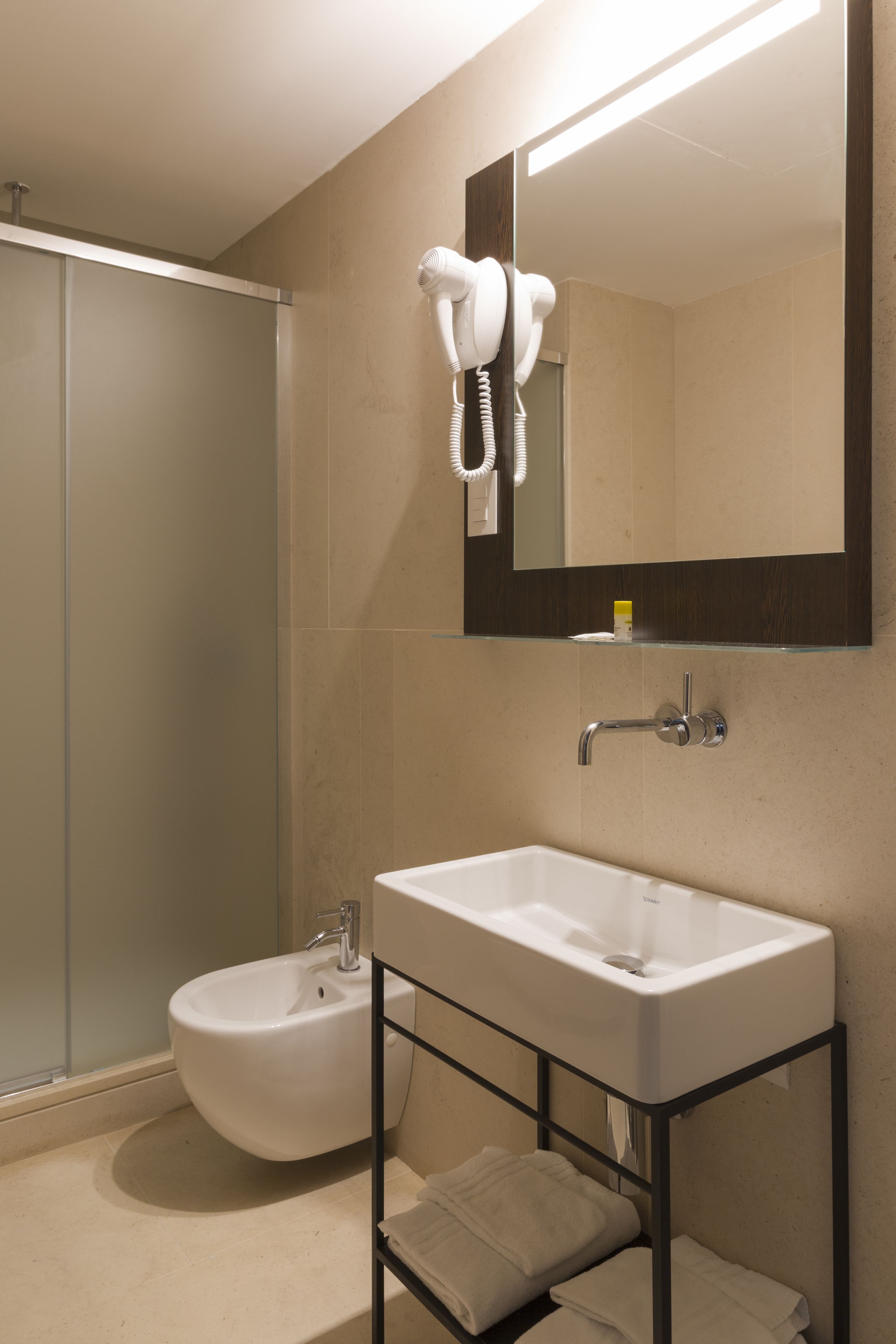 free toiletries, hair dryer, towels