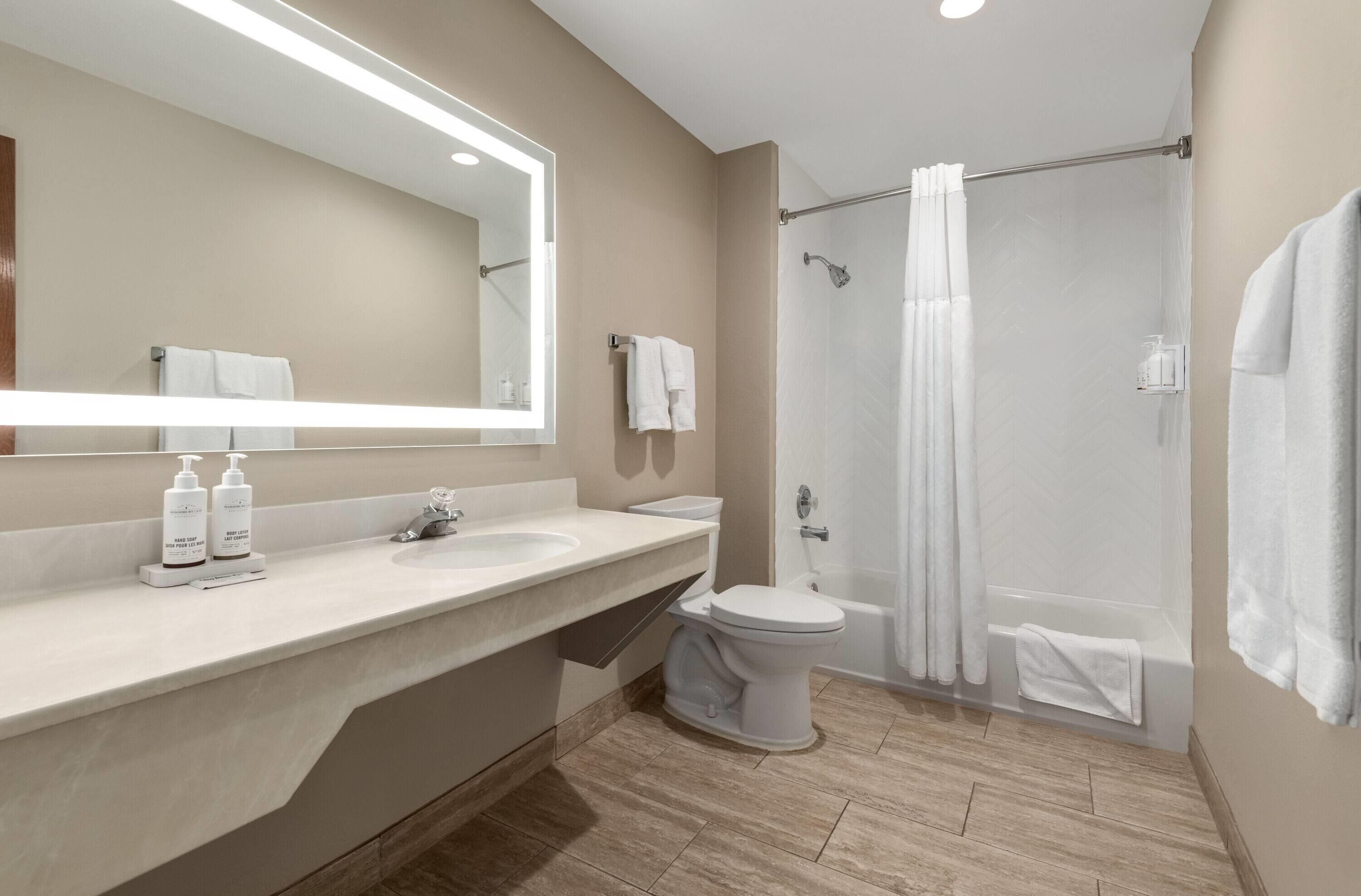 Ensemble baignoire-douche, articles de toilette (gratuits)