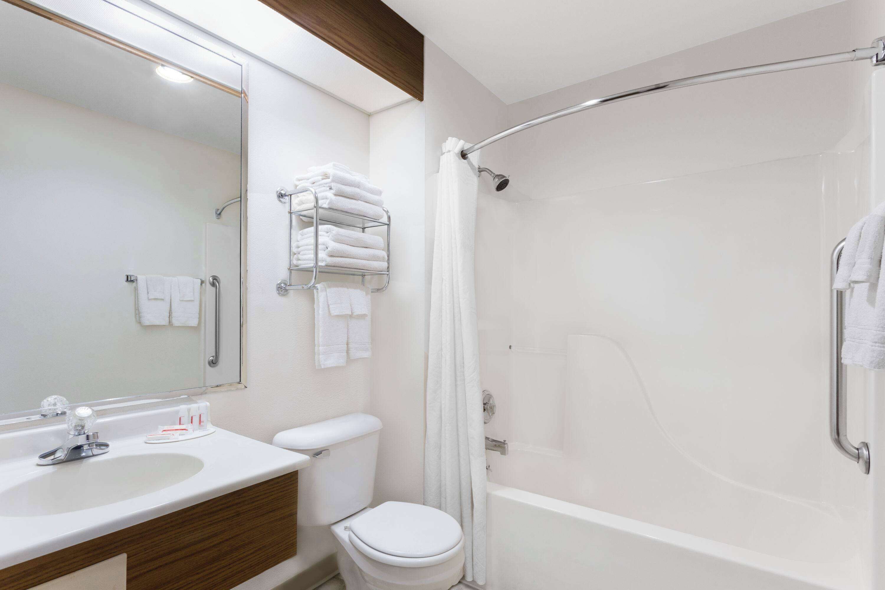 Combined shower/bathtub, free toiletries, hair dryer, towels