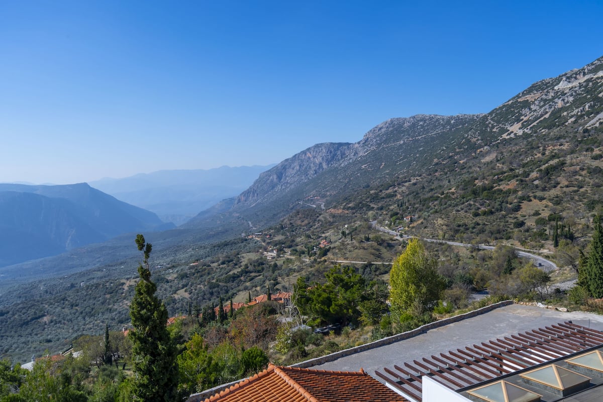 A mountainous landscape with a clear sky.