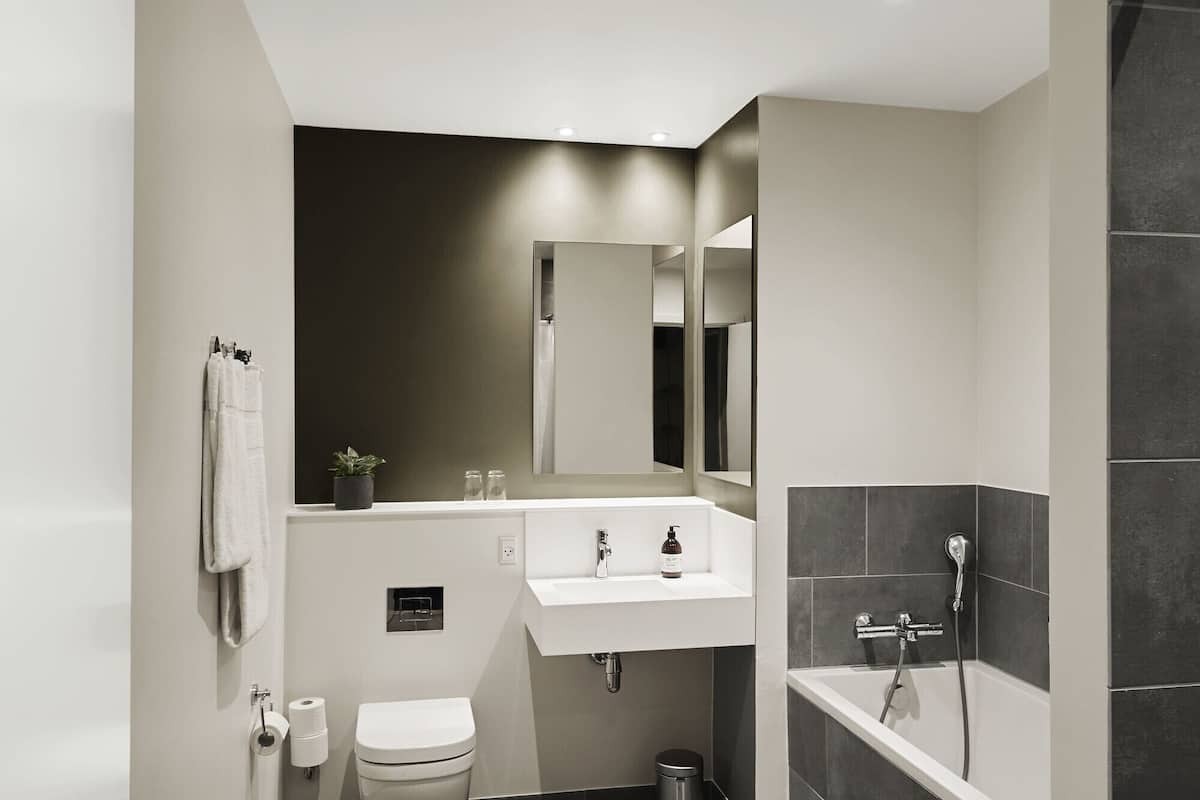 eco-friendly toiletries, hair dryer, towels