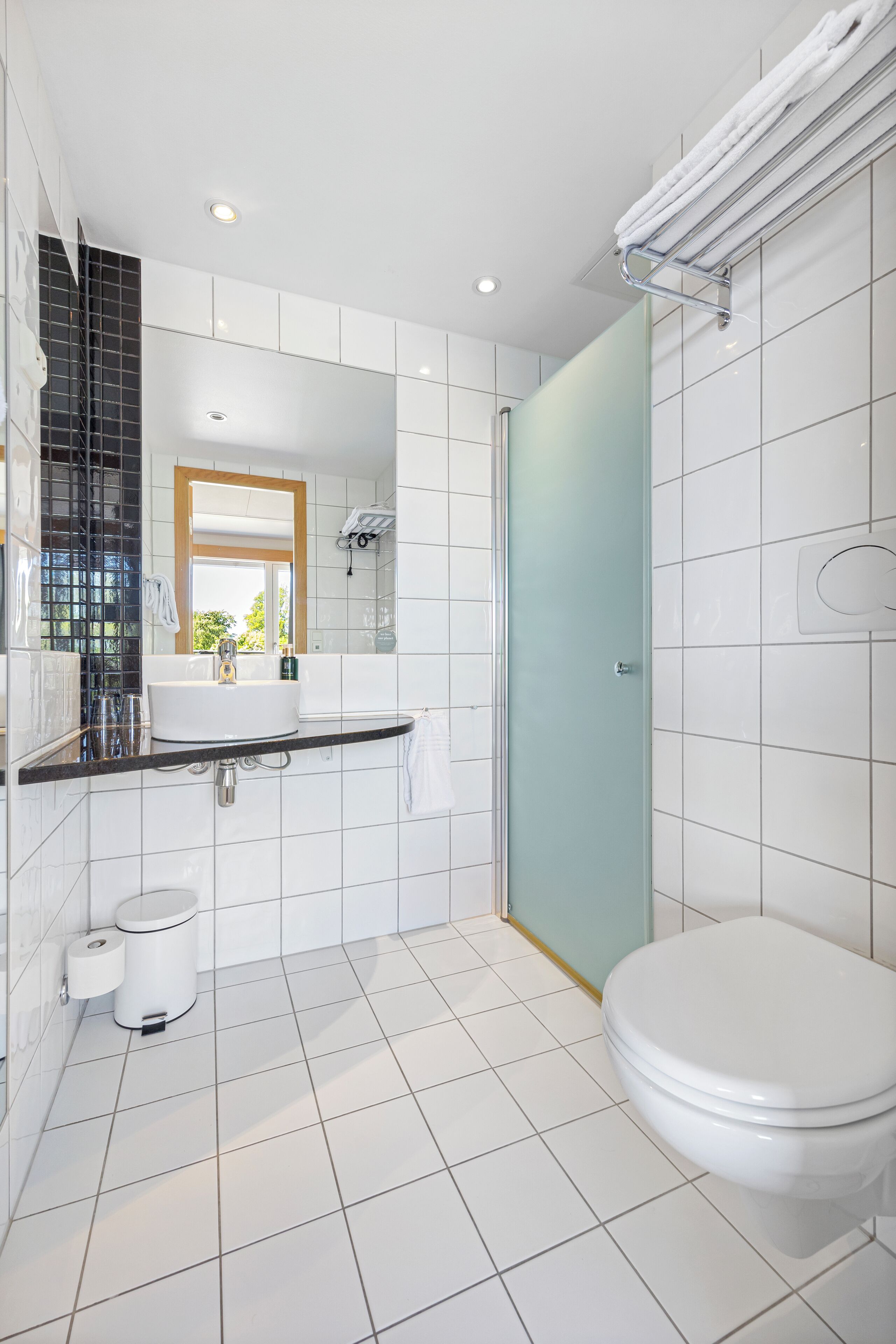 shower, free toiletries, hair dryer, heated floors