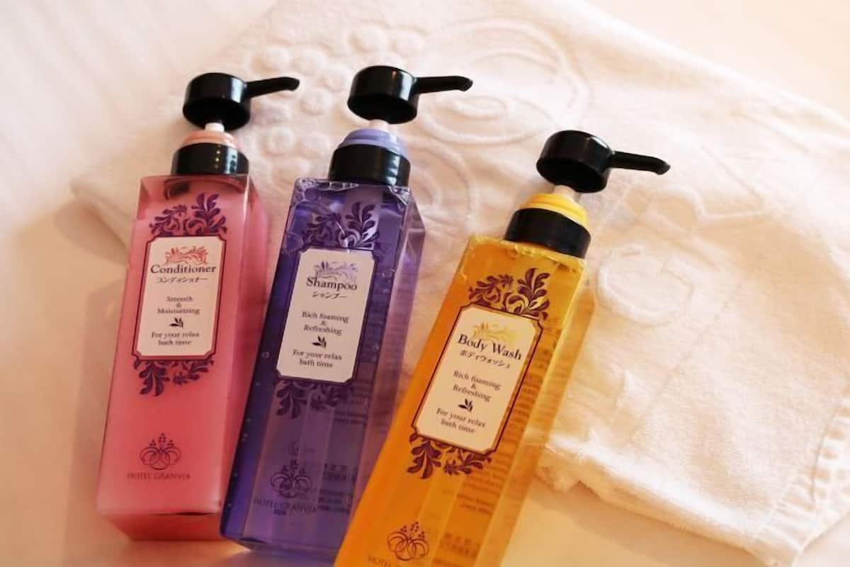 Combined shower/bathtub, deep-soaking bathtub, free toiletries