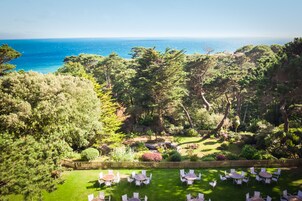 Dinner served, Italian cuisine, garden views 