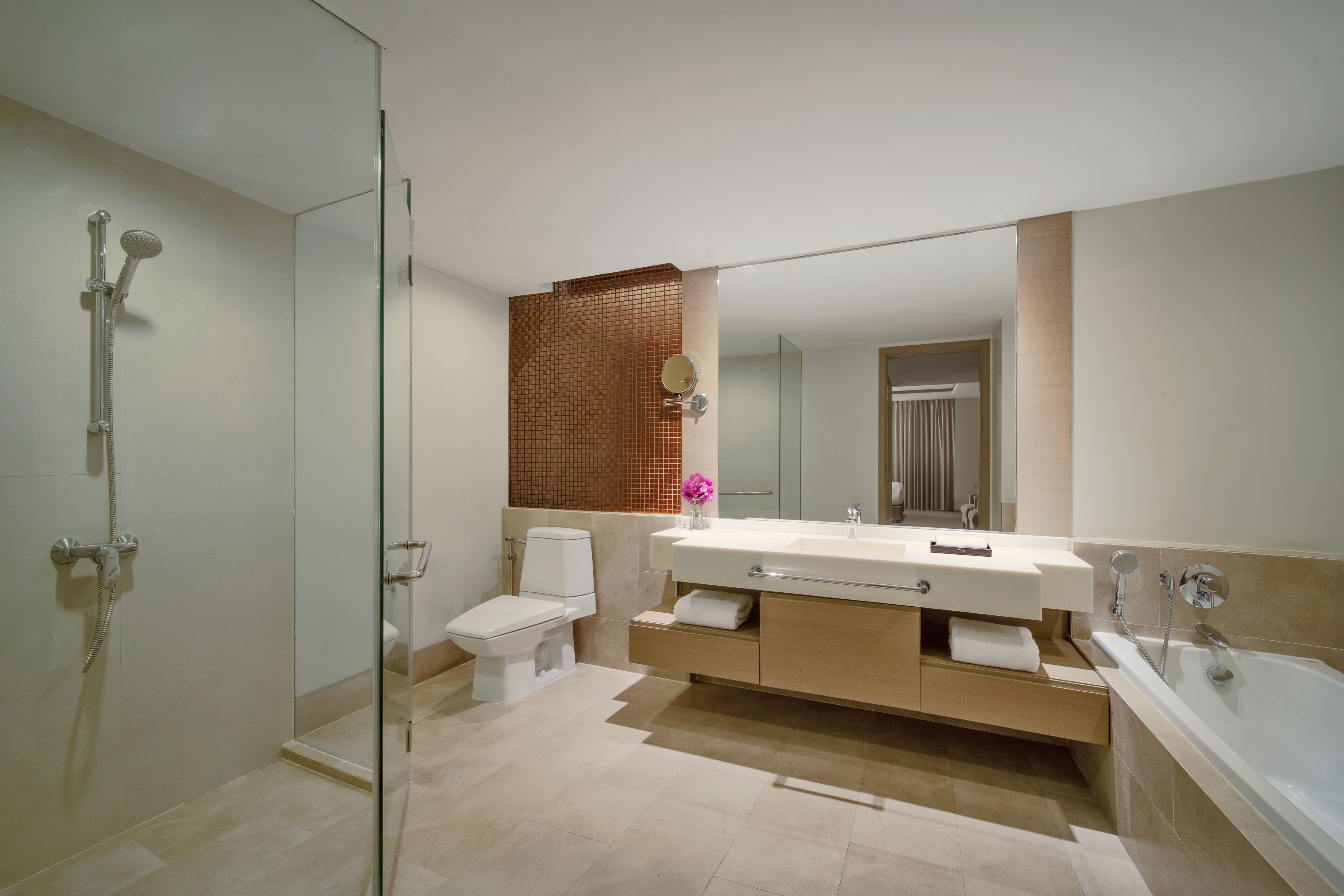 shower, free toiletries, hair dryer, bathrobes