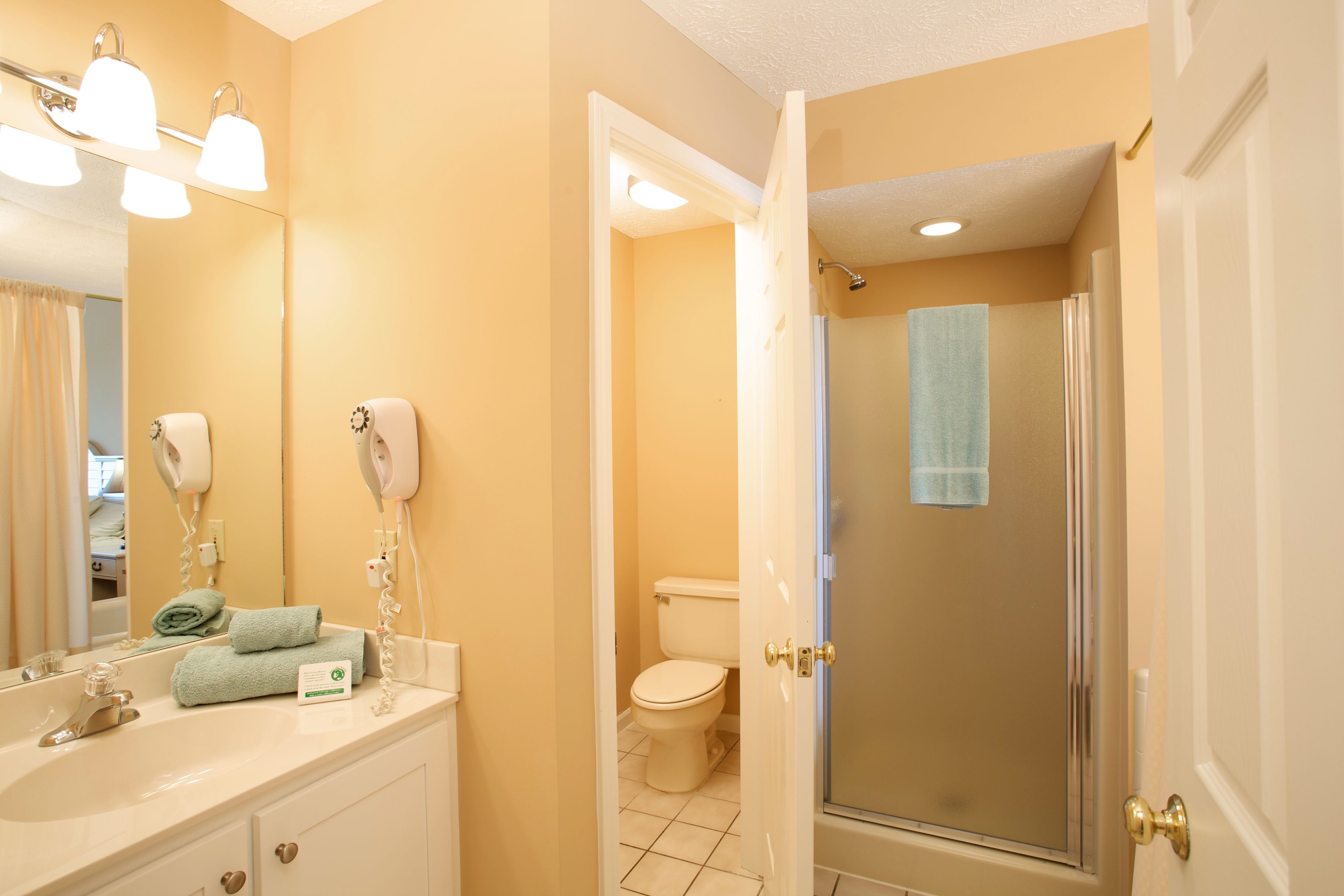 shower, free toiletries, hair dryer, towels