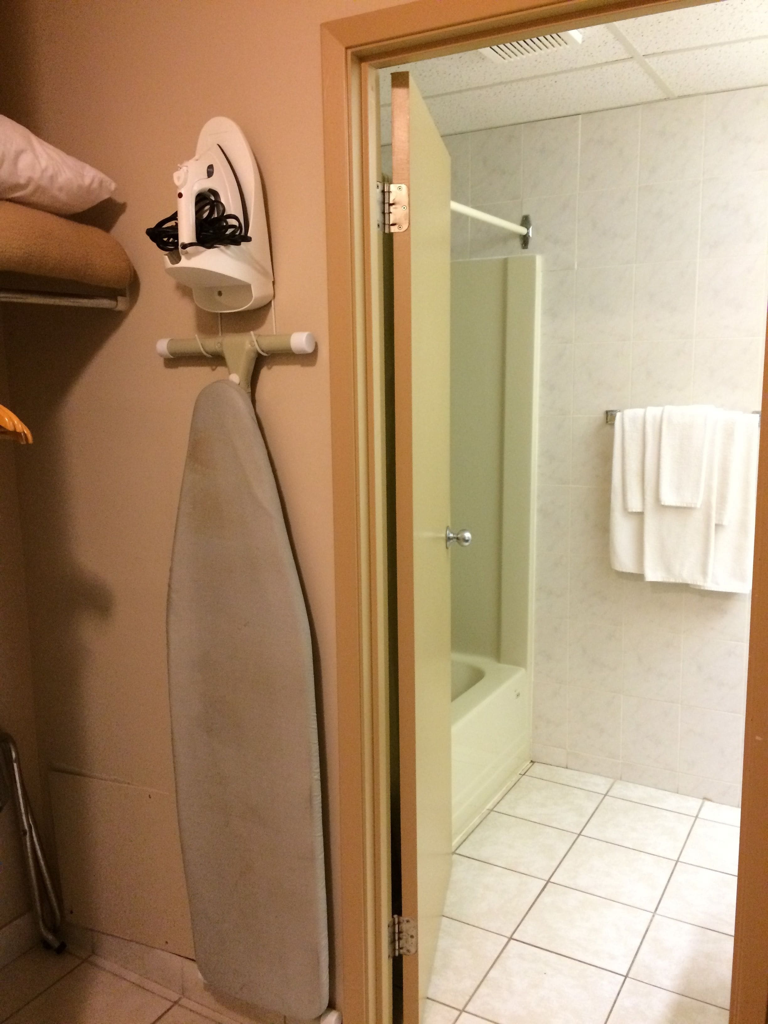 combined shower/bathtub, free toiletries, hair dryer, towels