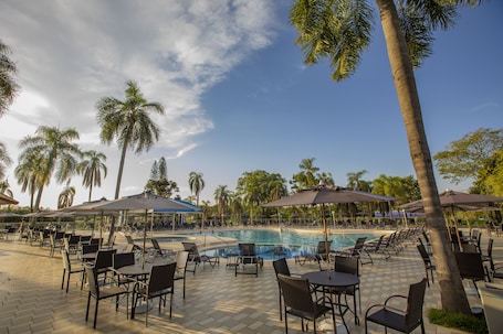 3 outdoor pools, open 10:00 AM to 10:00 PM, free cabanas, pool umbrellas