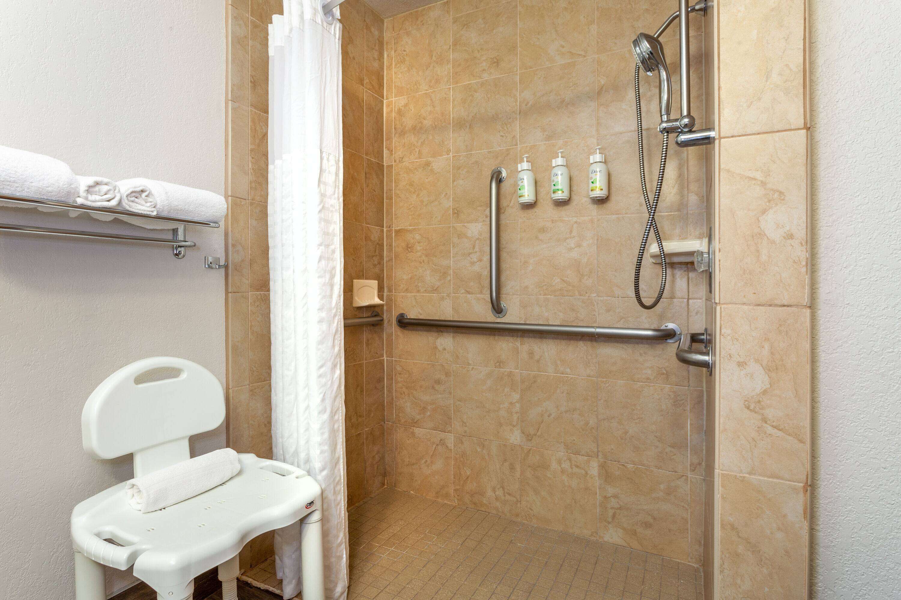 room, 1 queen bed, accessible, non smoking (mobility accessible) | bathroom | combined shower/bathtub, deep-soaking bathtub, free toiletries, towels