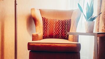 Premium bedding, pillow-top beds, desk, laptop workspace