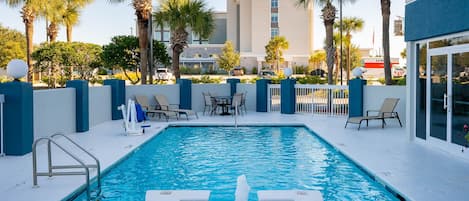 Indoor pool, outdoor pool, sun loungers