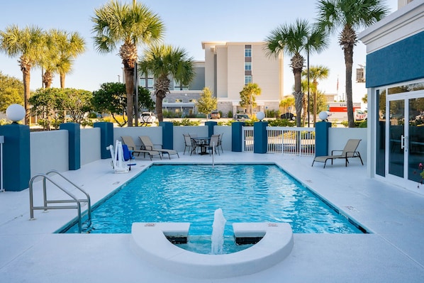 Indoor pool, outdoor pool, sun loungers