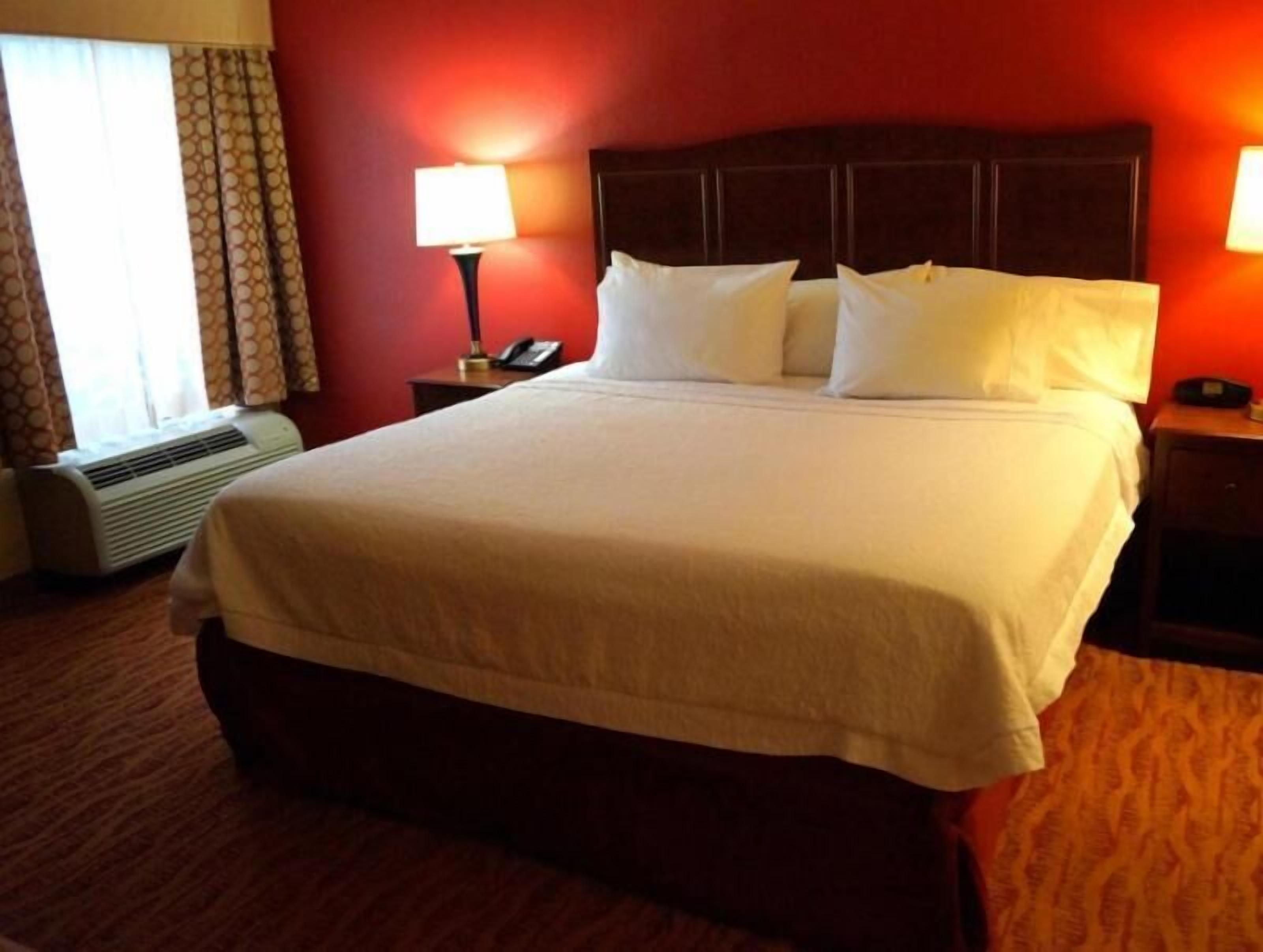 Hypo-allergenic bedding, desk, laptop workspace, blackout curtains