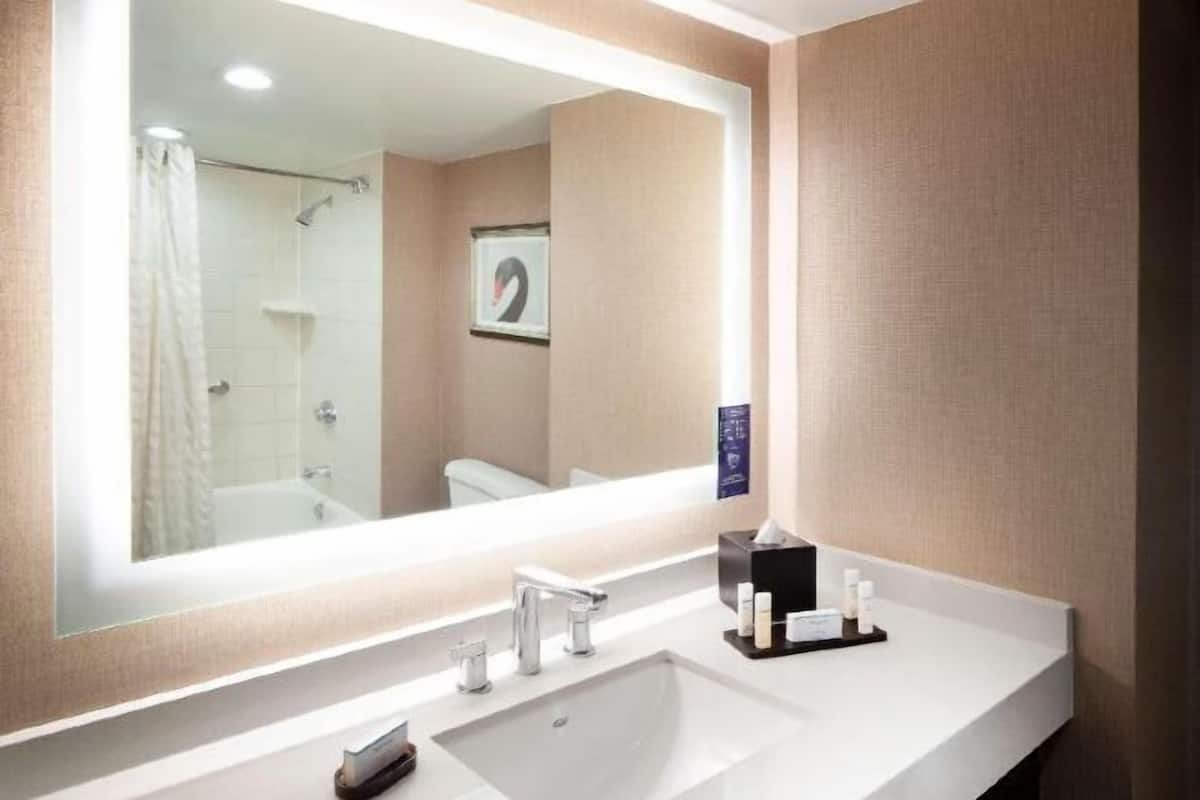 Baño | Tina con regadera, amenidades de baño de diseñador, secadora de cabello