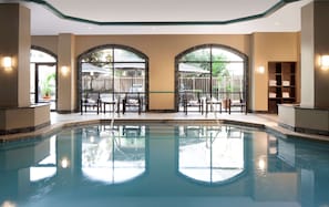 Indoor pool, open 6:00 AM to 10:00 PM, pool loungers