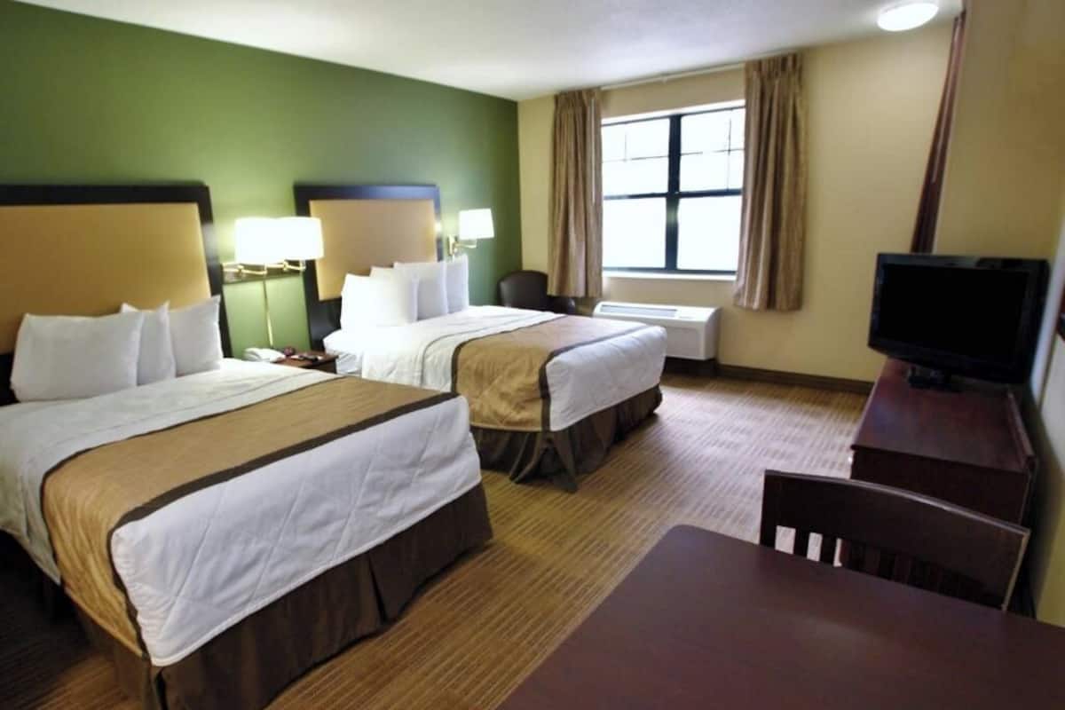 Room, 2 Double Beds, Non Smoking, Kitchen | Desk, laptop workspace, blackout drapes, iron/ironing board