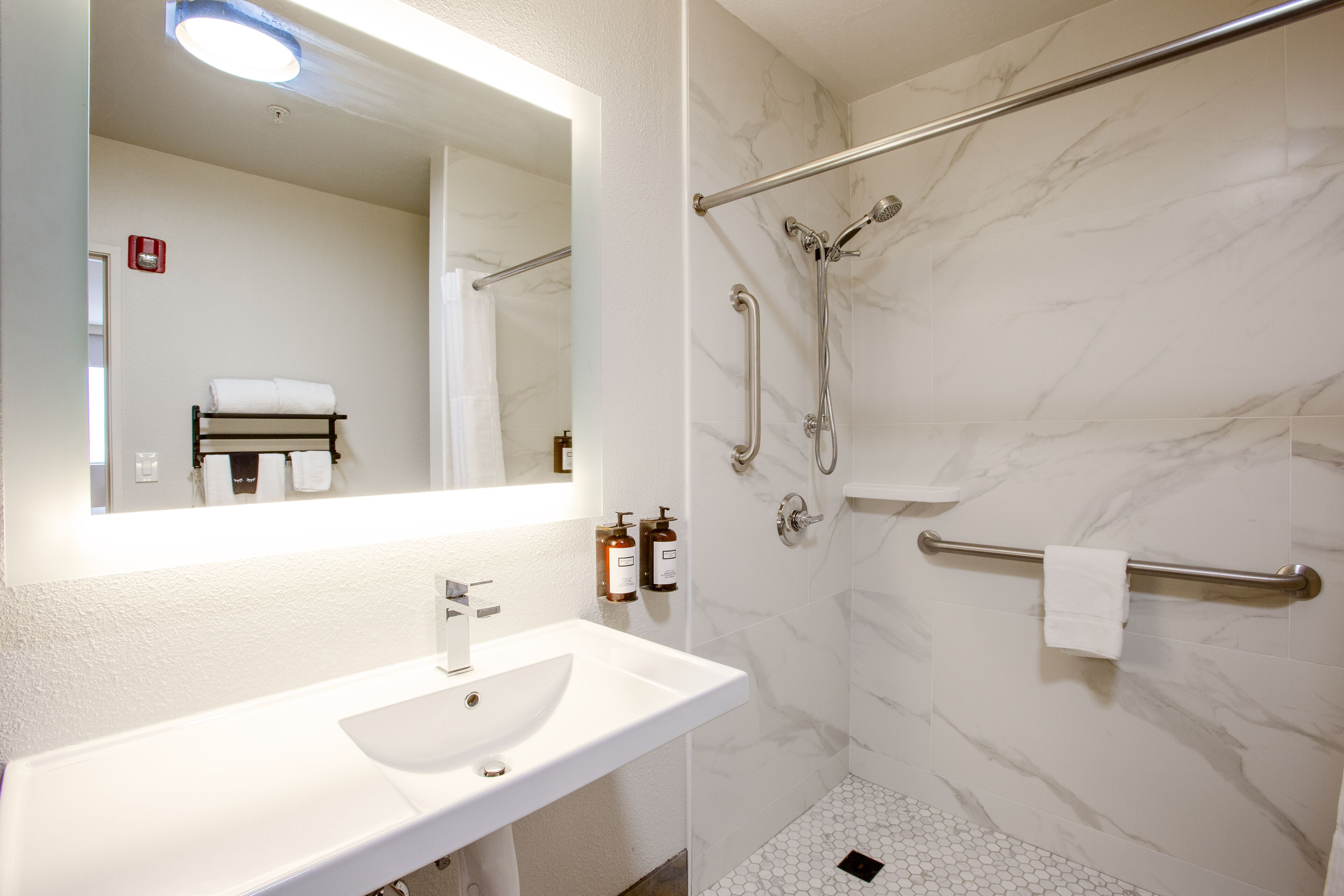 room, 1 king bed, accessible, non smoking (mobility, roll-in shower) | bathroom | free toiletries, hair dryer, towels, soap