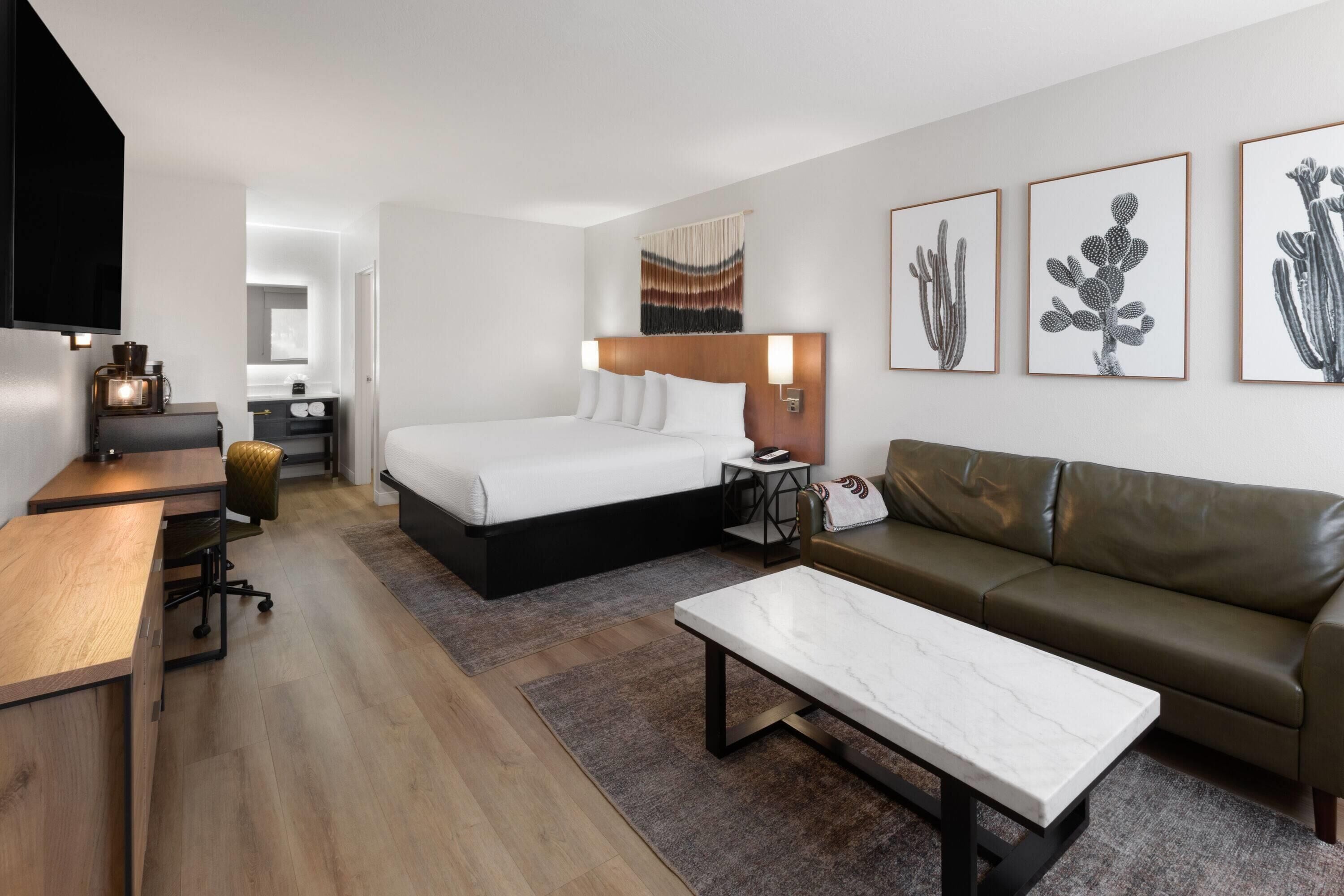 Pillow-top beds, desk, laptop workspace, blackout curtains