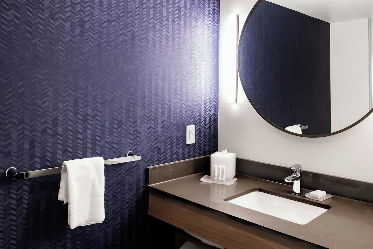 combined shower/bathtub, free toiletries, hair dryer, towels