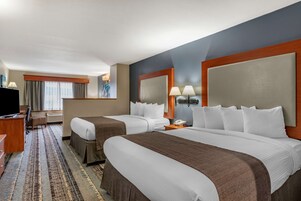 Premium bedding, pillowtop beds, desk, iron/ironing board