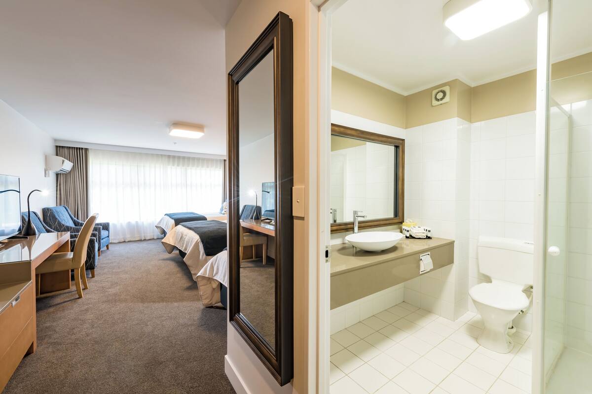 desk, blackout curtains, iron/ironing board, free wifi