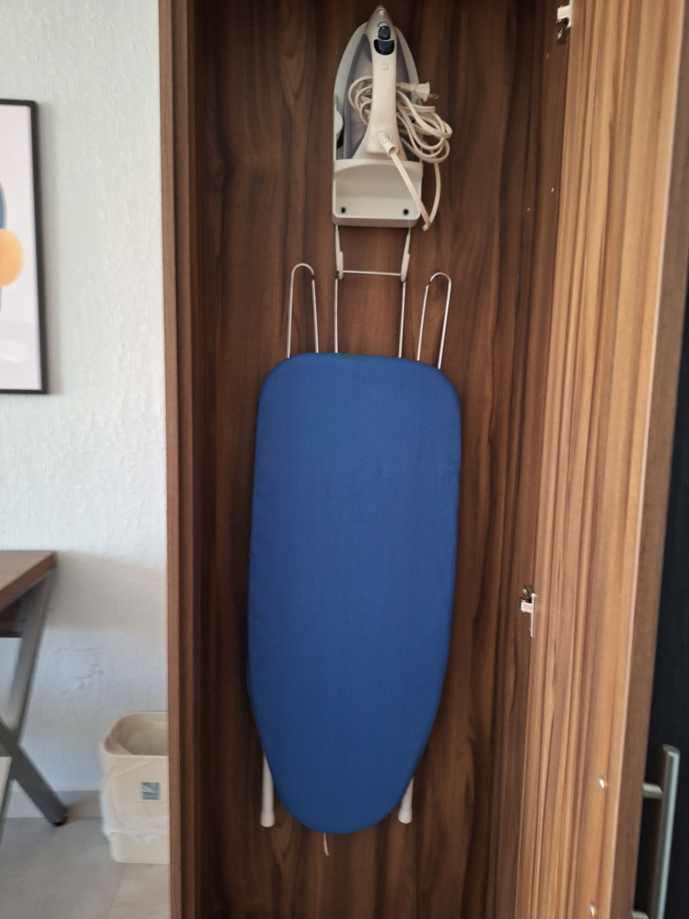 minibar, desk, blackout curtains, iron/ironing board