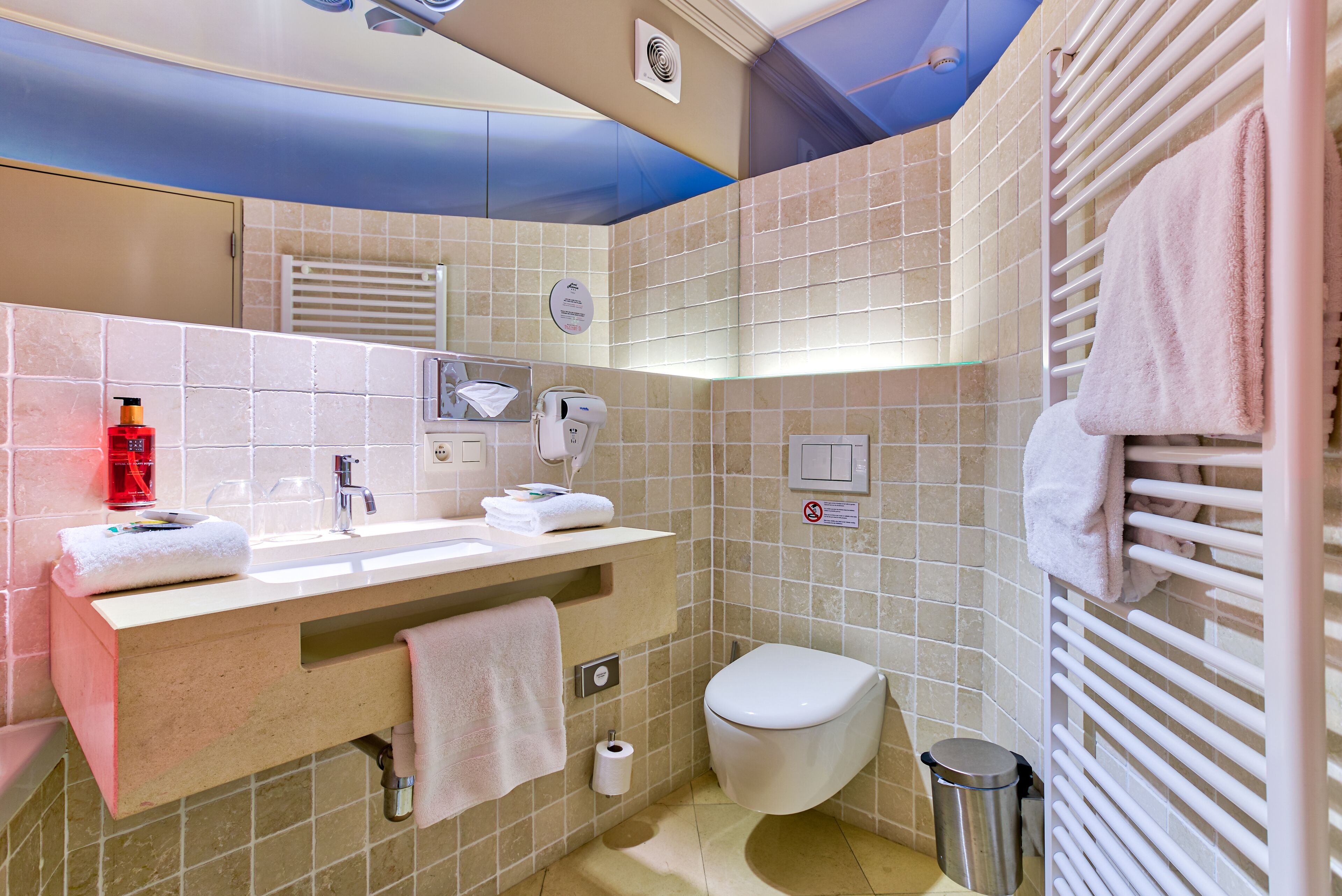 free toiletries, hair dryer, towels