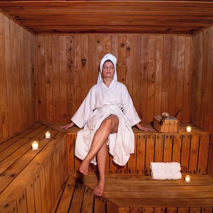 Sauna, hot tub, steam room, aromatherapy, hot stone massages