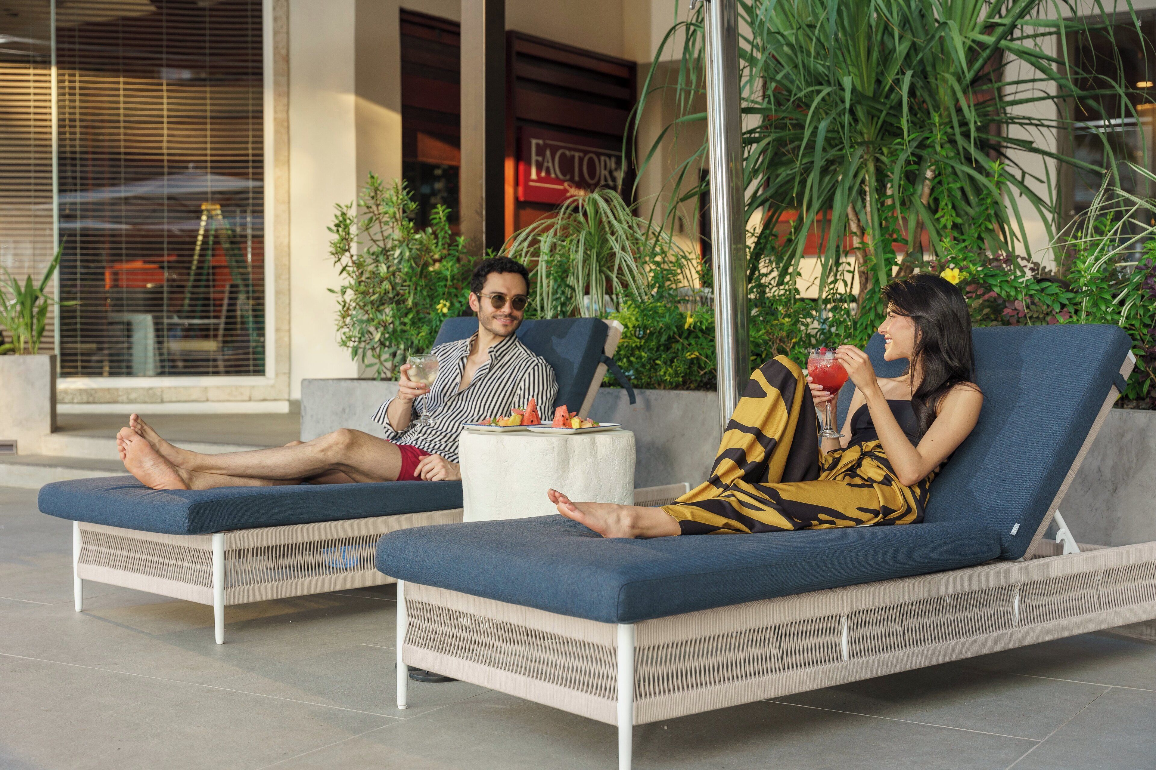 outdoor pool, pool umbrellas, pool loungers