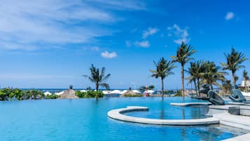 3 outdoor pools, open 7:00 AM to 9:00 PM, free cabanas, pool umbrellas
