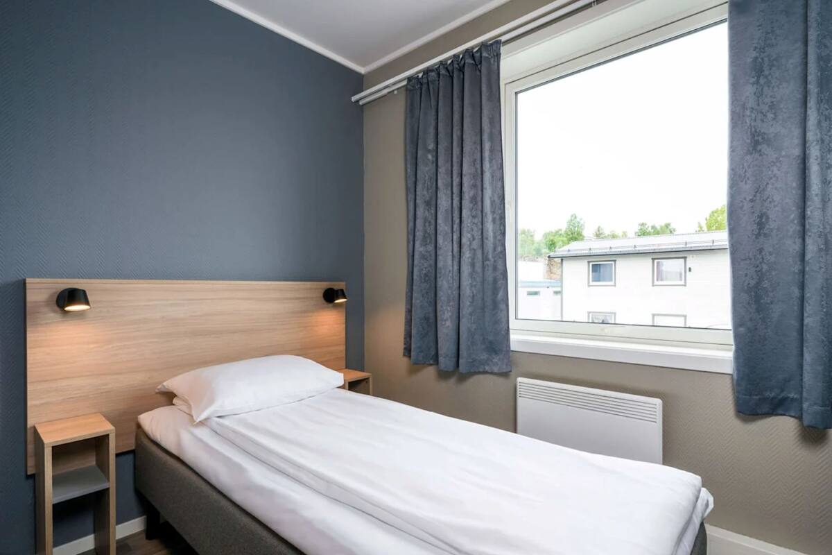 Desk, blackout curtains, iron/ironing board (on request), free WiFi