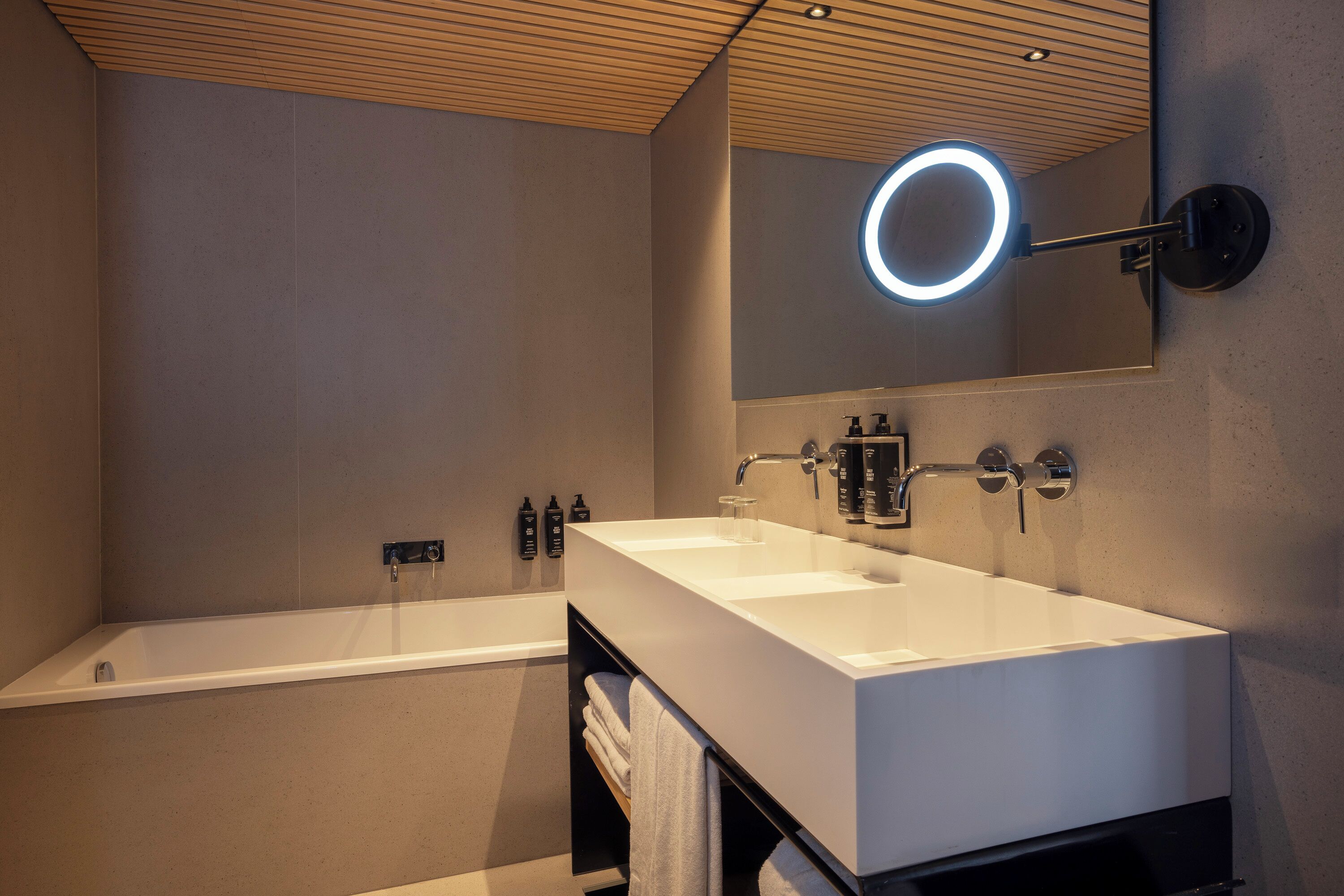 free toiletries, hair dryer, towels