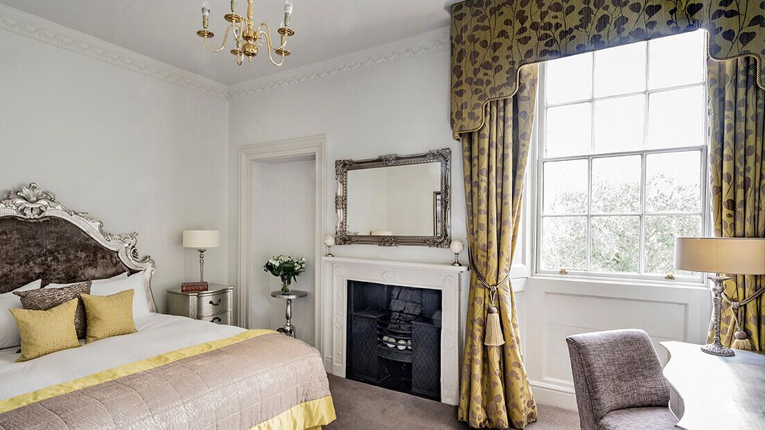 feature king bedded room in historic mansion house | 1 bedroom, in-room safe, desk, blackout curtains