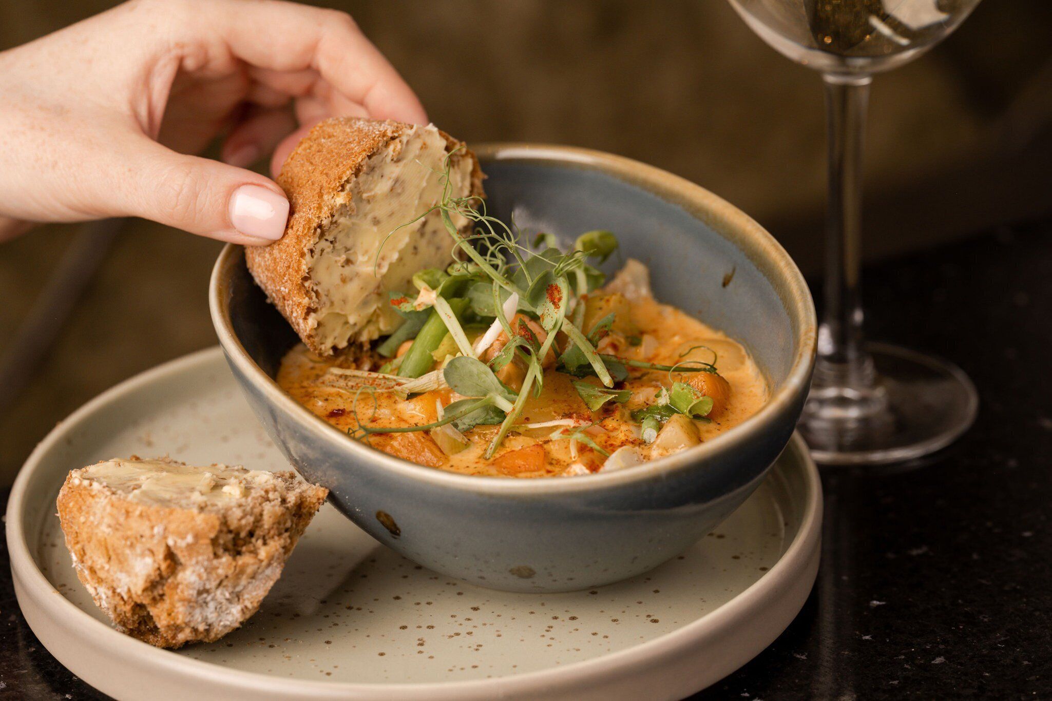 breakfast, lunch and dinner served