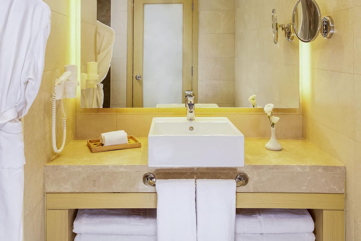 shower, eco-friendly toiletries, hair dryer, bathrobes