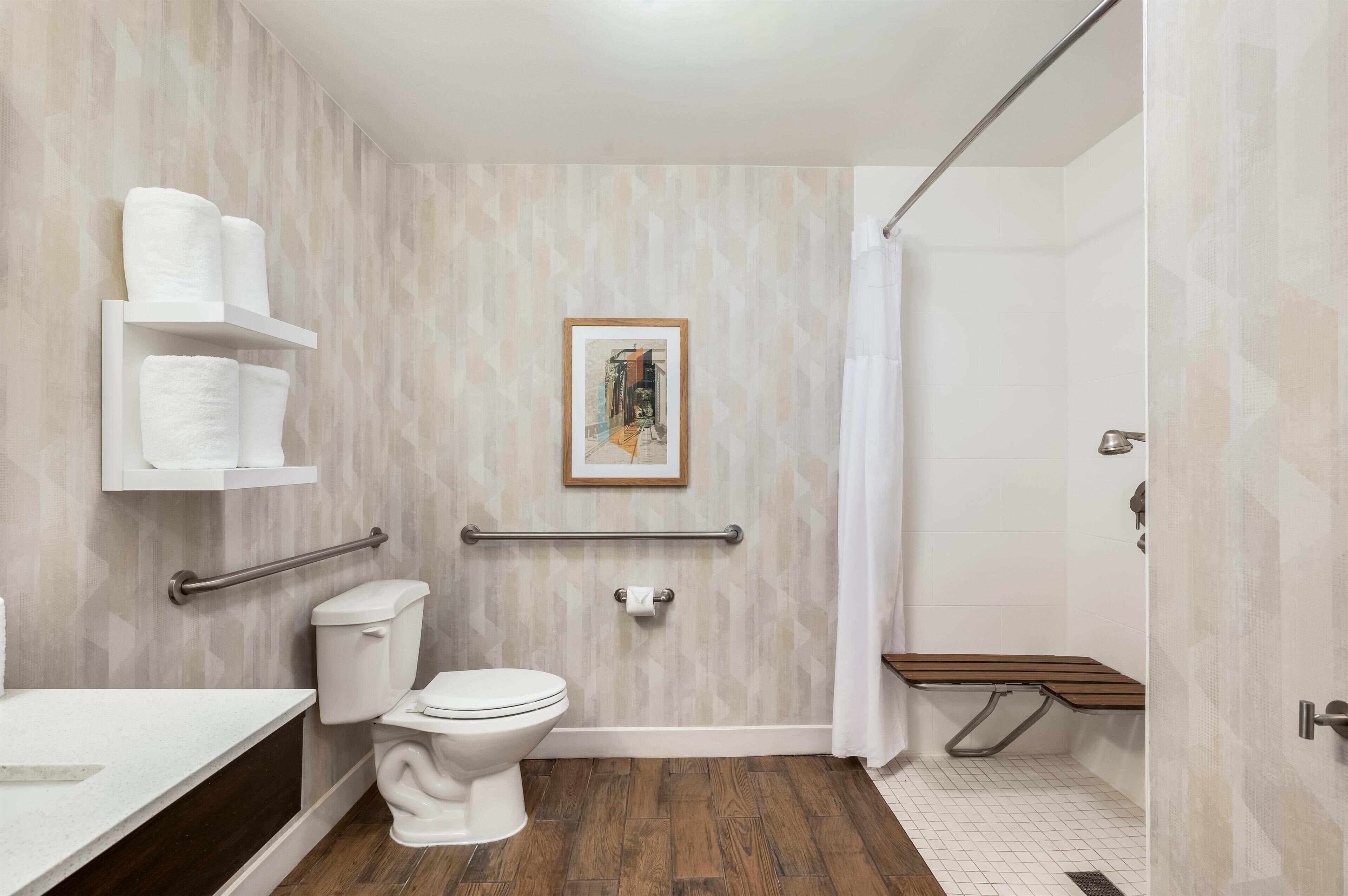 Room, 2 Queen Beds, Accessible (Roll-In Shower) | Bathroom | Combined shower/bathtub, hair dryer, towels
