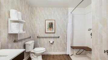 Room, 2 Queen Beds, Accessible (Roll-In Shower) | Bathroom | Combined shower/bathtub, hair dryer, towels