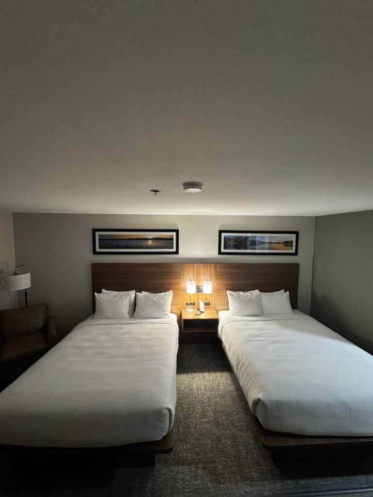 Skrivebord, mørklægningsgardiner, strygejern/strygebræt