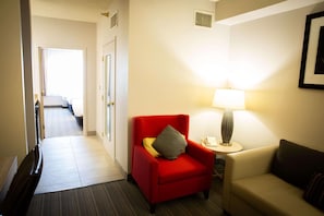 1 bedroom, desk, laptop workspace, blackout curtains