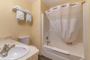 シャワー付き浴槽、バスアメニティ (無料)、ヘアドライヤー、タオル
