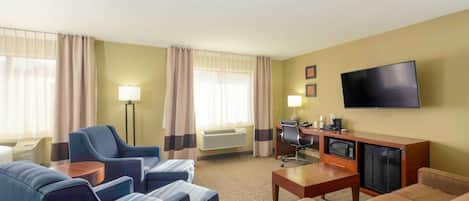 Desk, blackout drapes, iron/ironing board, free cribs/infant beds