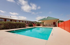 Seasonal outdoor pool, sun loungers