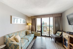 Condo, 1 Bedroom (Partial Ocean View 1 King) | Living area | Flat-screen TV - The Patricia Grand (Myrtle Beach)