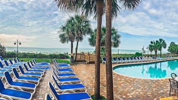 Indoor pool, outdoor pool, pool loungers