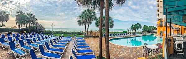 Indoor pool, outdoor pool, sun loungers